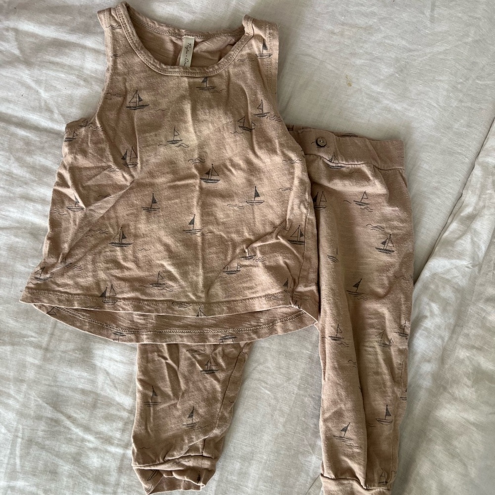 Rylee & Cru Baby Tan Sailboat Tank and Pant Set